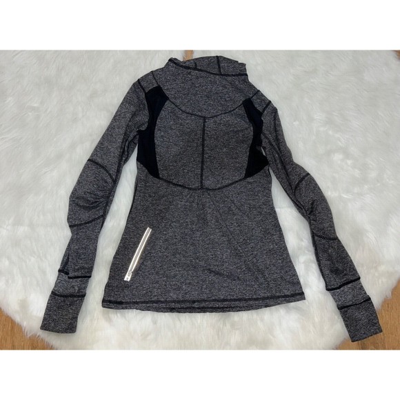 Lululemon Hoodie Women 4 Heathered Blk Run Resolution 1/4 Zip Ruched Running Top - Picture 9 of 9